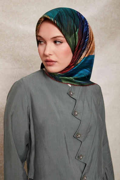 Çizgi Desen Twill İpek Eşarp-0916 ürün görseli 1