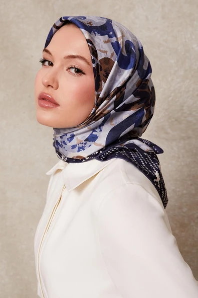 Desenli Twill İpek Eşarp-0918 - Resim 4