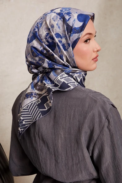 Desenli Twill İpek Eşarp-0918 - Resim 8