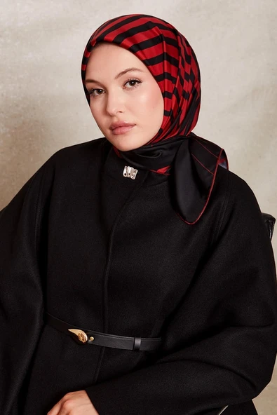 Şerit Desen Twill İpek Eşarp-0909 - Resim 2