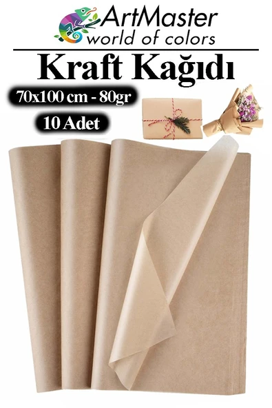 Kraft Kağıdı 70x100 cm 10 Adet 80 Gr Hediye Paketleme Kagıdı Çeyiz Kaplama Kağıt Saman Kağıt Çizim Kağıdı ürün görseli 1