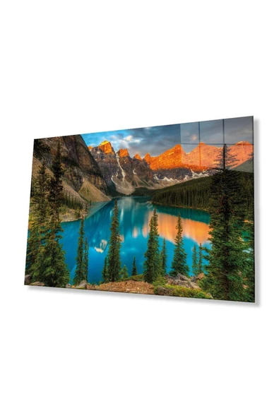 Dağ Yansıma Manzara Cam Tablo 4mm Dayanıklı Temperli Cam Mountain Reflection Landscape Glass Table ürün görseli 1