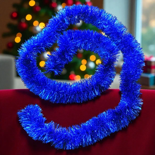 2 METRE PARLAK METALİK MAVİ YILBAŞI BOYUN SİMİ MAVİ YUMUŞAK BOYUN GARLANDI DEKOR MAVİ SÜSLEME SİMİ ürün görseli 1