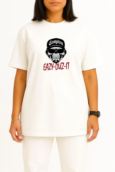Oversize Eazy Duz İt Eazy E Göğüs Baskılı Unisex T-Shirt - Resim 8