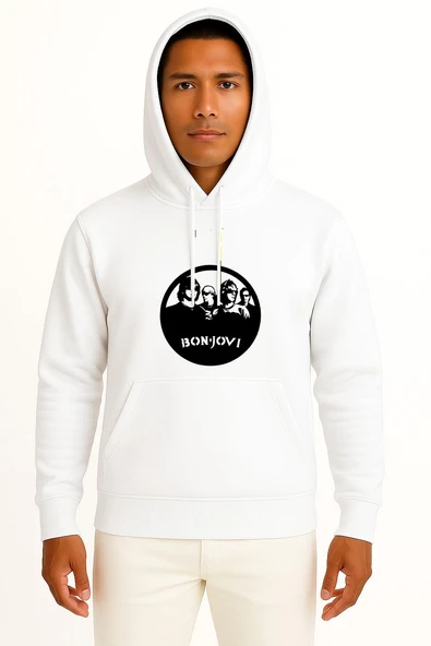 Kapüşonlu Bon Jovi Amerikan Rock Göğüs Baskılı Unisex Sweatshirt ürün görseli 1