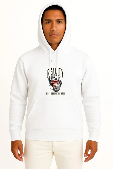 Kapüşonlu Gerçekler Maskenin Arkasında  Saklanıyor - Evrim Maymun Göğüs Baskılı Unisex Sweatshirt ürün görseli 1