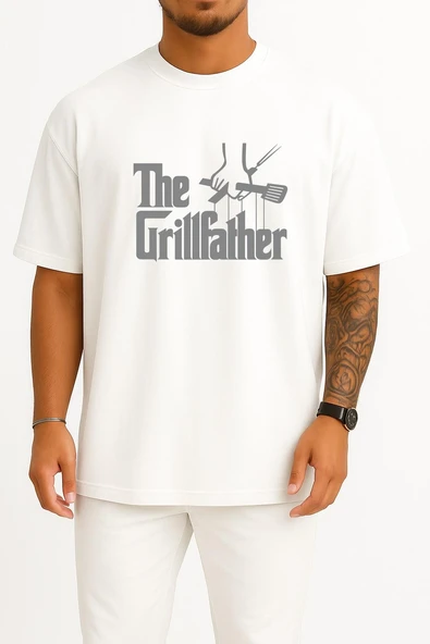 Oversize Izgara - Barbekü Mangal Babası Göğüs Baskılı Unisex T-Shirt ürün görseli 1