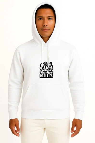 Kapüşonlu Gerçek Gözler Gerçek Yalanları Fark Eder Göğüs Baskılı Unisex Sweatshirt ürün görseli 1