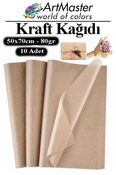 Kraft Kağıdı 50x70 cm 10 Adet 80 Gr Hediye Paketleme Kagıdı Çeyiz Kaplama Kağıt Saman Kağıt Çizim Kağıdı ürün görseli 1