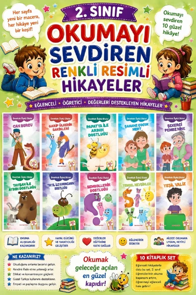 2.Sınıf Okumayı Sevdiren Renkli Resimli Hikayeler 3 - 10 Kitap ürün görseli 1