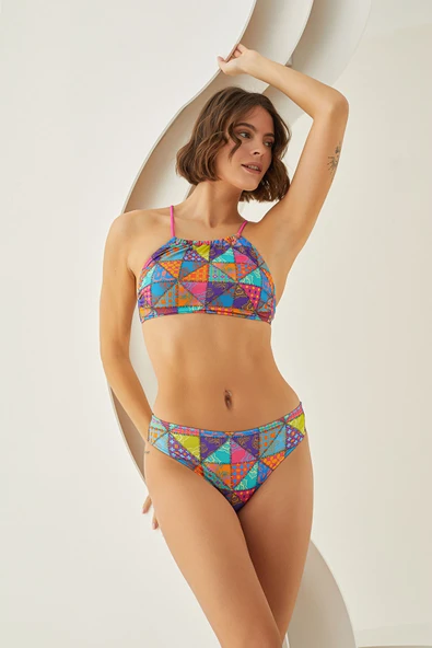 Renkli Sundream Sırttan Bağlamalı Halter Yaka Tek Üst Bikini ürün görseli 1