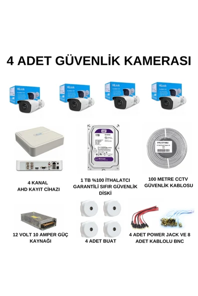 Hilook 4 Kameralı Güvenlik Kamerası Seti - 4 adet dış ortam Hilook Marka 2 MP ürün görseli 1
