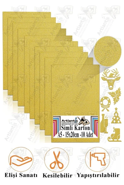 Altın Sarı Simli Karton A5 15x20 cm 10 lu 1 Paket Simli Fon Kartonu Parıltılı Kağıt Anasınıfı Kreş Etkinlik Proje ürün görseli 1