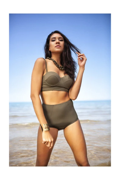 Haki Yeşil Yüksek Bel Bikini Alt Üst Takım ürün görseli 1