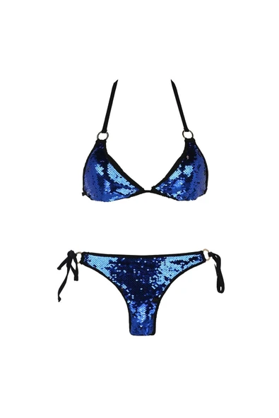 Siyah Mavi Pul Payetli Üçgen Bikini Takımı ürün görseli 1