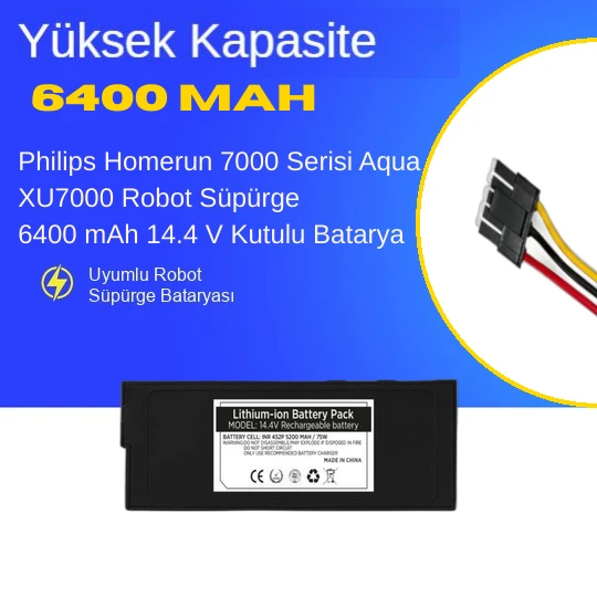 Philips Homerun 7000 Serisi Aqua XU7000 Robot Süpürge 6400 mAh 14.4 V Kutulu Batarya – Orjinal Uyumlu Uzun Ömürlü, Yüksek Performans Pil ürün görseli 1