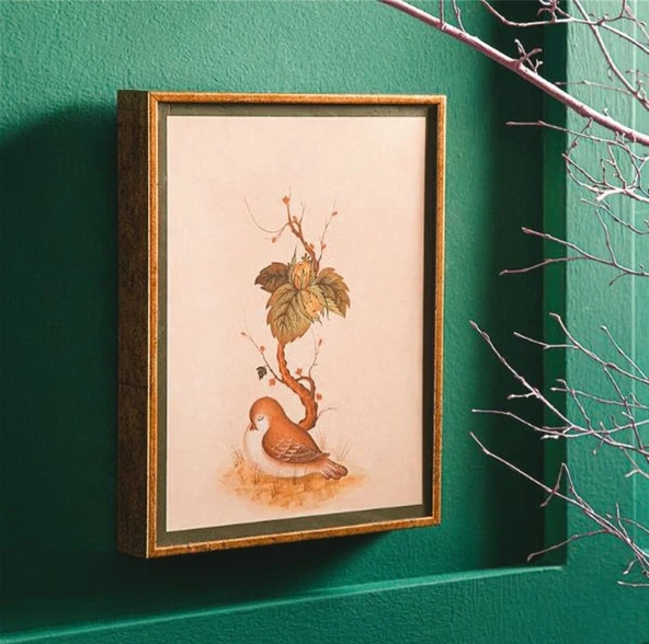 English Home Robin Bird Ardıç Kuşu Gold Detaylı Doğa Temalı Altın Ahşap Dekoratif Tablo ürün görseli 1