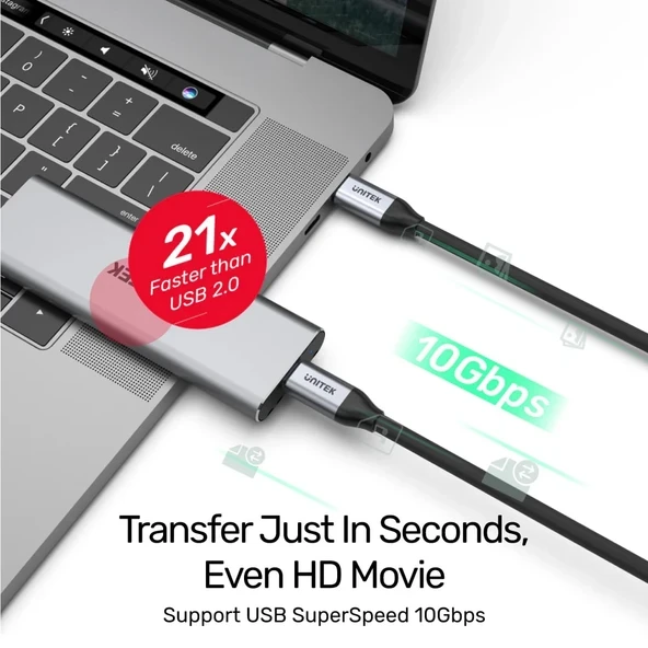 UNITEK USB-C 3.2 KABLO 1MT 10GBPS 4K (C14082ABK) - Resim 4