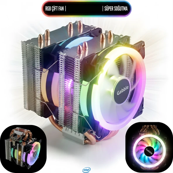 Gabble Cool Storm T90 RGB Çift Fanlı İşlemci Fanı - INTEL Uyumlu Kule Tipi CPU Soğutucu ürün görseli 1