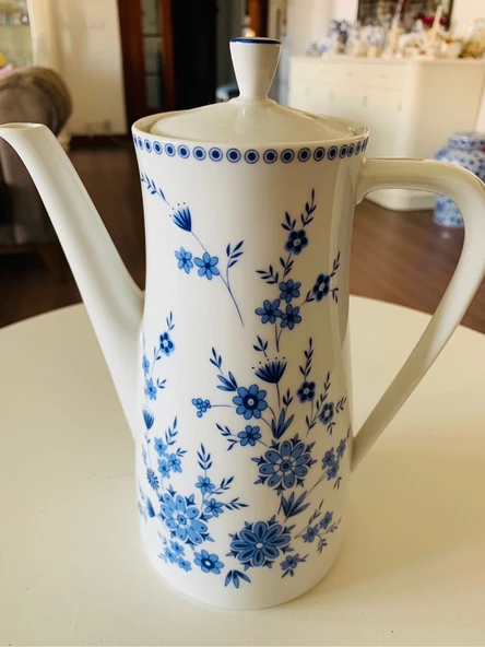 Antika Seltmann Weiden Alman Porseleni Mavi Çiçek Desenli Büyük Kahve Demleme Potu/Coffee Pot ürün görseli 1