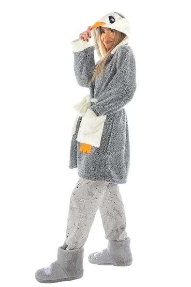 Zeynep Tekstil Penguen Nakışlı Kapşonlu Wellsoft Bornoz 153-99-1078 ürün görseli 1