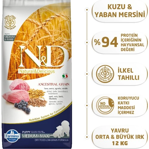 Nd Az Tahıllı Kuzulu Yavru Medium  Maxi Köpek Maması 12 Kg ürün görseli 1