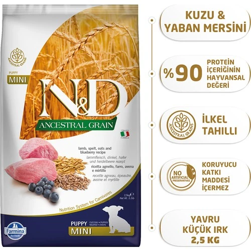 Nd Az Tahıllı Kuzulu Yavru Mini Köpek Maması 2,5 Kg ürün görseli 1