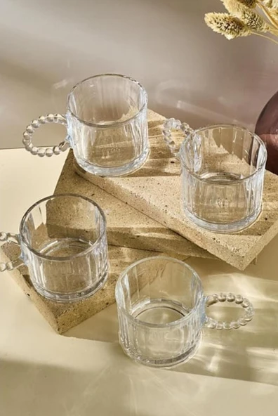 Ringo Line 4'lü 200ml Boncuk Kulplu Kupa beyaz renk ürün görseli 1