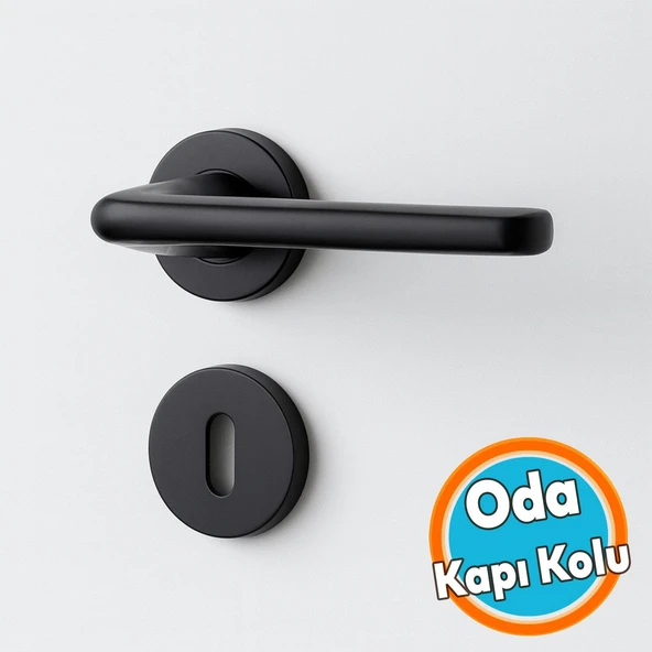 Oda Tipi Kapı Kolu Rozetli Mat Siyah Sağ Sol Uygun Modern İç Kapı Kilitli 1 Takım ürün görseli 1