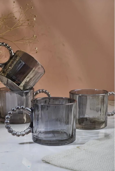 Ringo Line 4'lü 200ml Boncuk Kulplu Kupa füme renk ürün görseli 1