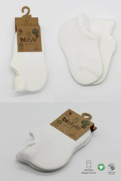 Bistyle 2'Li Sneakers Kaymaz Basic Penye Çorap 20103 Ekru Ekru - Resim 5
