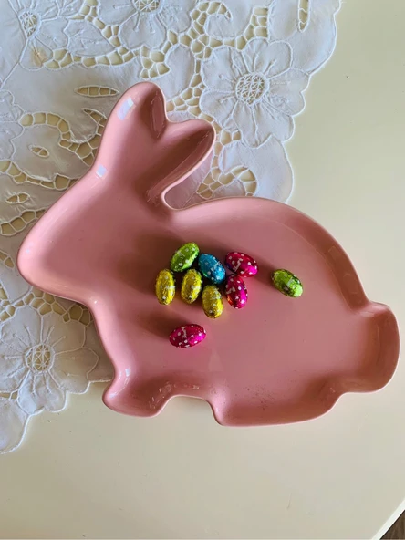 Primark Home Paskalya Easter Sevimli Pembe Tavşan Pink Rabbit Büyük Porselen Sunum Tabağı ürün görseli 1