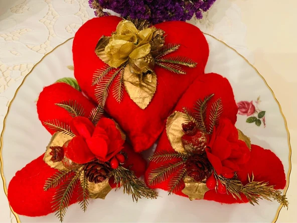 Handmade/El Yapımı Sevgililer Günü için Altın Çiçekli Özel Tasarım Romantik Kırmızı Kalpler ürün görseli 1