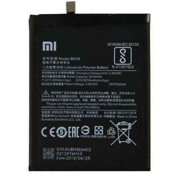 Xiaomi Mi A2 / Mi 6x BN36 Batarya Pil  Orjinal ürün görseli 1