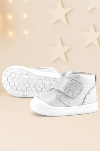Rakerplus Yoohoo Hakiki Deri Beyaz Simli Cırtlı Unisex Bebek Bot ürün görseli 1