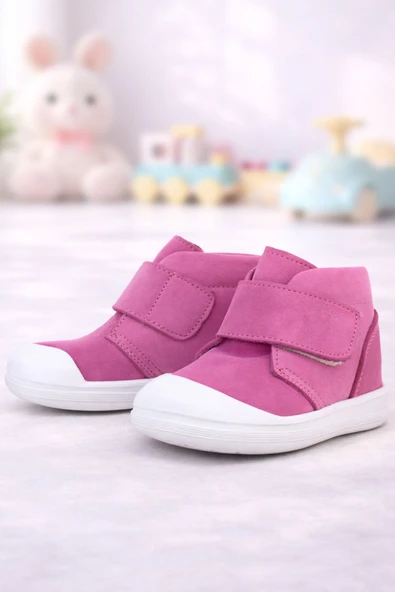Rakerplus Yoohoo Hakiki Deri Pembe Beyaz Cırtlı Kız Bebek Bot ürün görseli 1