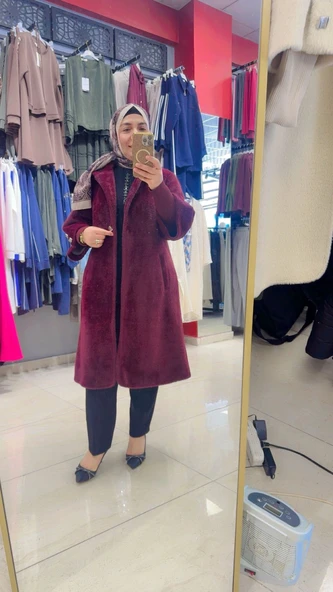 Kaşe Angora Düğmeli Kaban - Resim 6