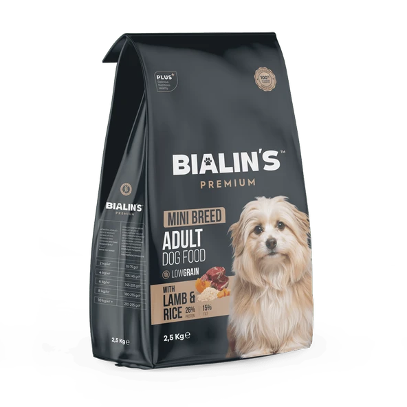 Bialins Premium Mini Breed Yetişkin Köpek Maması Kuzu & Pirinçli 2.5kg ürün görseli 1