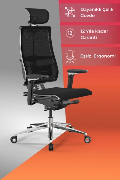 Metta Yoga 4DF Ergonomik Fileli Ofis Sandalyesi / Yönetici Koltuğu - AB.F.15.13A ürün görseli 1