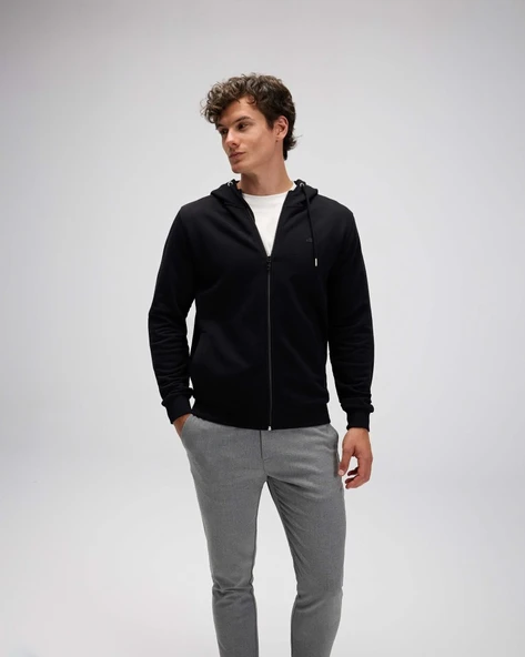 Ellesse EM555 Erkek Fermuarlı Kapüşonlu Siyah Sweat ürün görseli 1