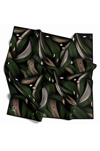 Rayon Geometrik Çizgili Desenli Zümrüt Yeşili Renkli 90x90 Eşarp (İpek İçermez) Kenar Dikiş Şekli El Dikişli ürün görseli 1