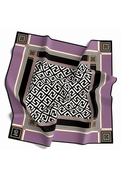 Twill Antik Desenli Lila Renkli 90x90 Eşarp (İpek İçermez) Kenar Dikiş Şekli El Dikişli ürün görseli 1