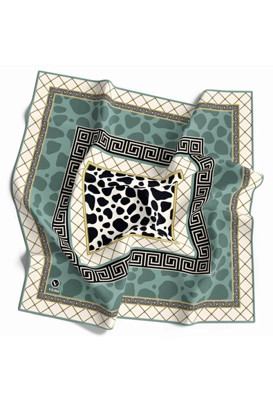Twill Taş Desenli Mint Yeşili Renkli 90x90 Eşarp (İpek İçermez) Kenar Dikiş Şekli El Dikişli ürün görseli 1