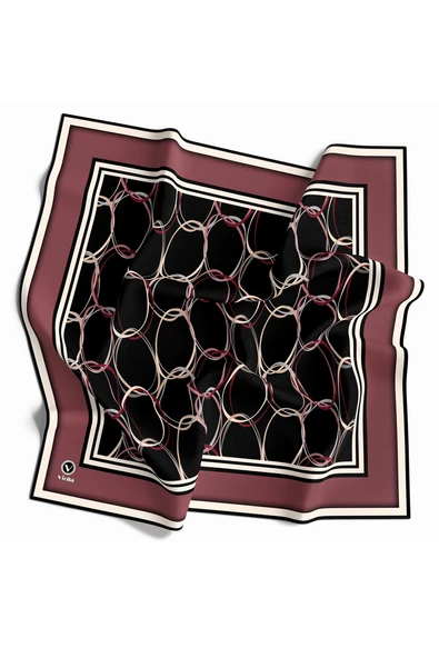 Twill Halka Desenli Gül Kurusu Renkli 90x90 Eşarp (İpek İçermez) Kenar Dikiş Şekli El Dikişli ürün görseli 1