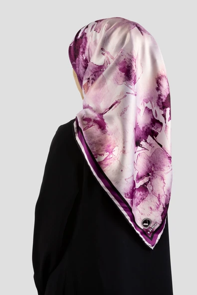 Rayon Sulu Boya Çiçek Desenli Mürdüm Renkli 90x90 Dikim Şekli : El Dikişi Eşarp (İpek İçermez) ürün görseli 1