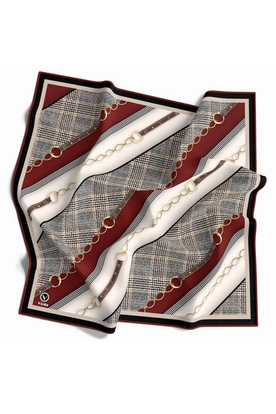 Twill Kemer Desenli Bordo Renkli 90x90 Eşarp (İpek İçermez) Kenar Dikiş Şekli El Dikişli ürün görseli 1
