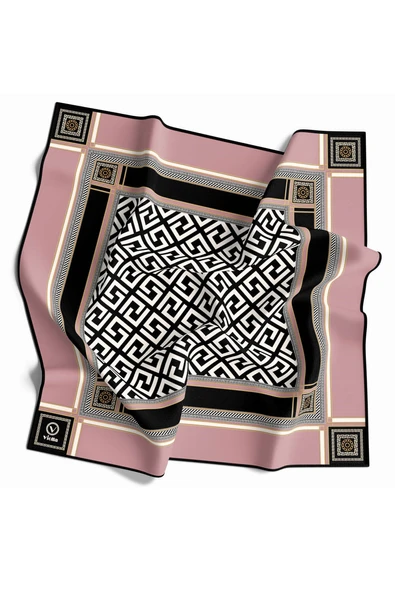 Twill Antik Desenli Pudra Renkli 90x90 Eşarp (İpek İçermez) Kenar Dikiş Şekli El Dikişli ürün görseli 1