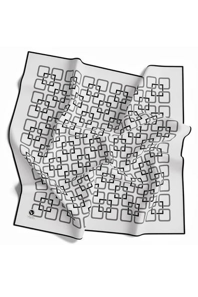 Twill Geometrik Desenli Gümüş Renkli 90x90 Eşarp (İpek İçermez) Kenar Dikiş Şekli El Dikişli ürün görseli 1