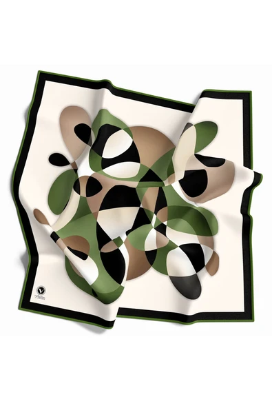Twill Geometrik Desenli Zümrüt Yeşili Renkli 90x90 Eşarp (İpek İçermez) Kenar Dikiş Şekli El Dikişli ürün görseli 1