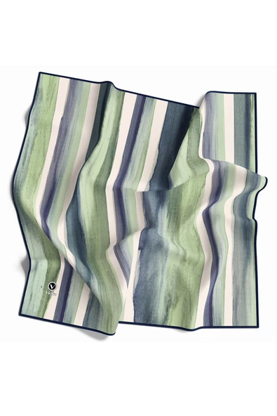 Twill Suluboya Çizgi Desenli Lacivert - Su Yeşili Renkli 90x90 Eşarp (İpek İçermez) Kenar Dikiş Şekli El Dikişli ürün görseli 1